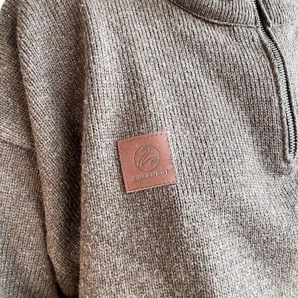 Swanndri Mens Brown Wool Quarter Zip Pullover Minimalistic Sweater Sz 2XL - Picture 7 of 8